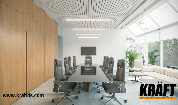 System oświetleniowy KRAFT K-Led z sufitem podwieszanym KRAFT Fortis w biurze