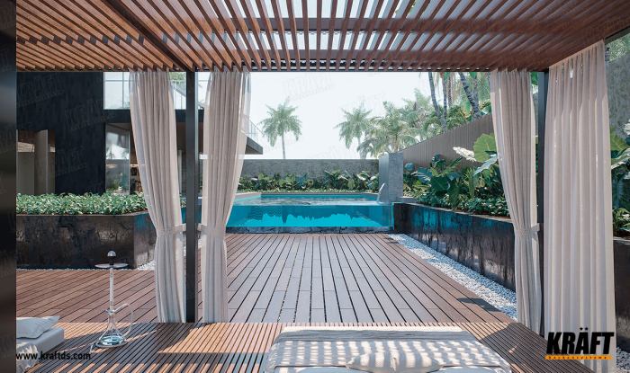 Rail ceiling KRAFT in a recreation area with a swimming pool (+ 5 photos)
