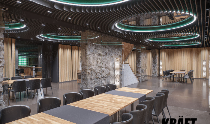 Multi-level suspended ceiling with mirror inserts (+9 photo)