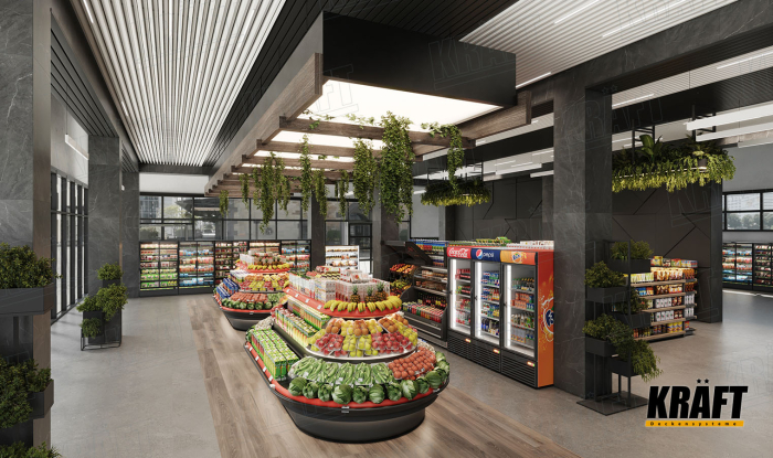 Modern linear strip ceiling: the optimal choice for minimarkets