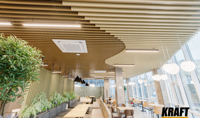 KRAFT cube-shaped rail ceiling in the restaurant 