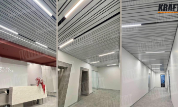 Cube-Shaped Rail Suspended Ceiling KRAFT in Modern Interiors: Design That Works for Comfort and Trust